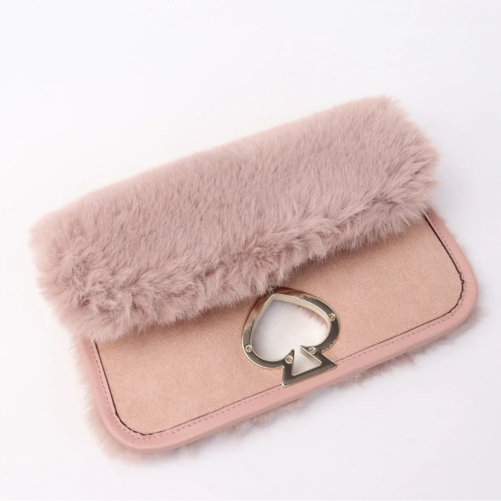 Flap only Kate Spade Make it Mine Pink Faux Fur Twistlock flap